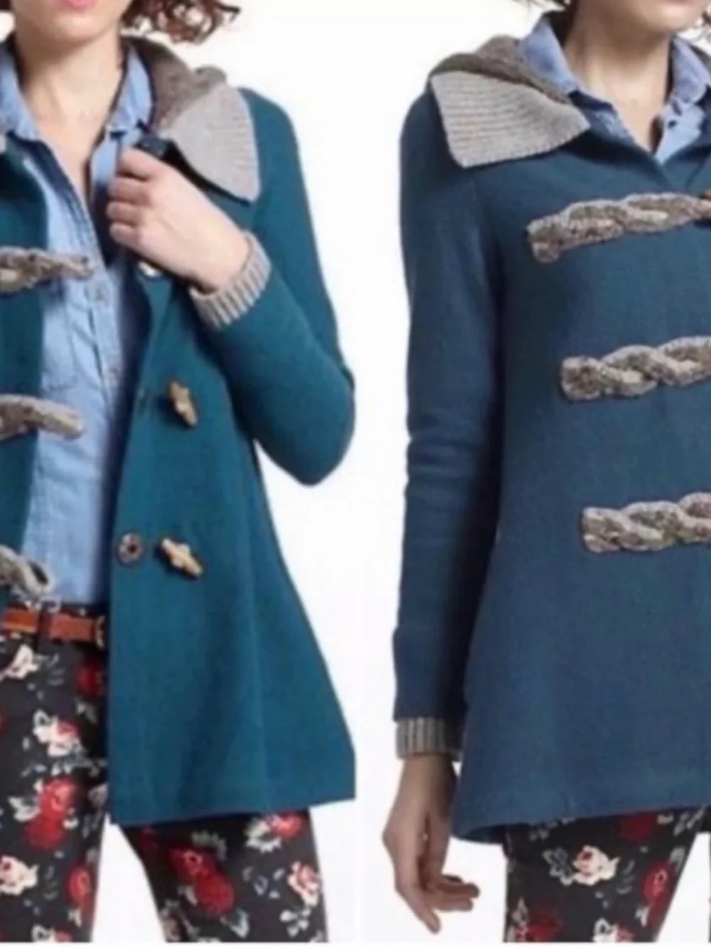 Anthropologie Fiers Voor 2 Sweater Jacket-Teal Toggle-Front - Picture 6 of 6